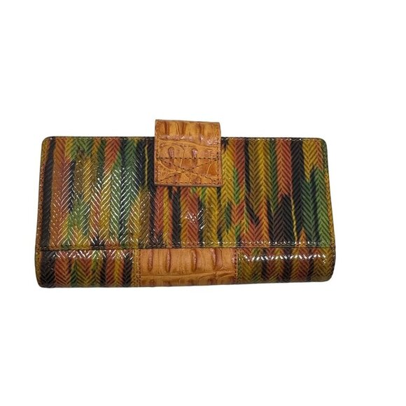 Sharif jeweled beaded print leather trifold wallet Vintage Artsy Brown multi - Picture 3 of 12